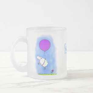 Cute sheep balloon cartoon humor illustration frosted glass coffee mug