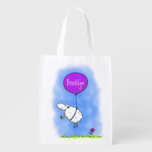 Cute sheep balloon cartoon humor illustration grocery bag