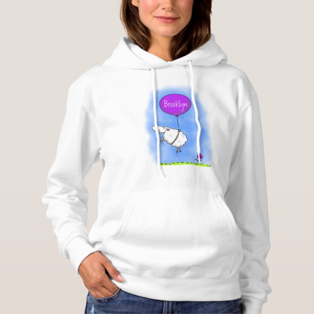 Cute sheep balloon cartoon humor illustration hoodie (Front)