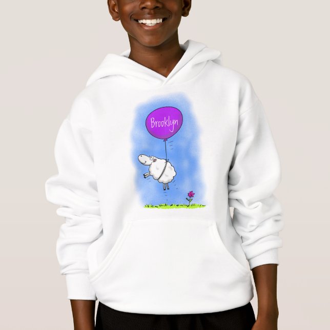 Cute sheep balloon cartoon humor illustration hoodie (Front)