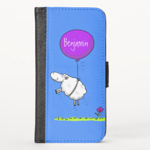 Cute sheep balloon cartoon humor illustration iPhone x wallet case