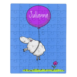 Cute sheep balloon cartoon humor illustration jigsaw puzzle