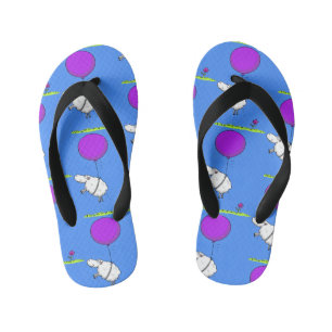 Cute sheep balloon cartoon humor illustration kid's flip flops