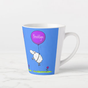 Cute sheep balloon cartoon humor illustration latte mug