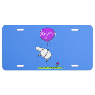 Cute sheep balloon cartoon humor illustration license plate