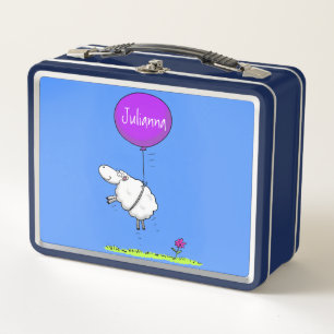 Cute sheep balloon cartoon humor illustration metal lunch box