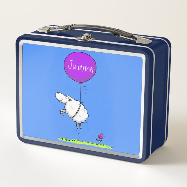 Cute sheep balloon cartoon humor illustration metal lunch box (Front)