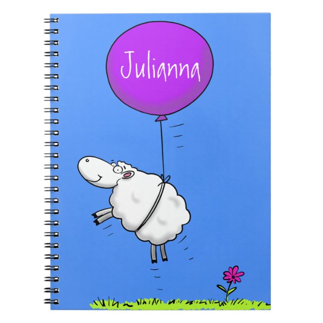 Cute sheep balloon cartoon humor illustration notebook (Front)