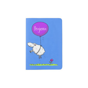 Cute sheep balloon cartoon humor illustration  passport holder