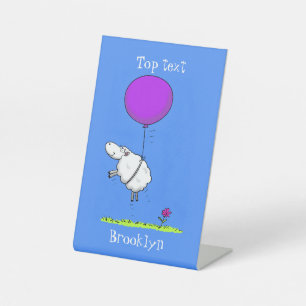 Cute sheep balloon cartoon humor illustration pedestal sign