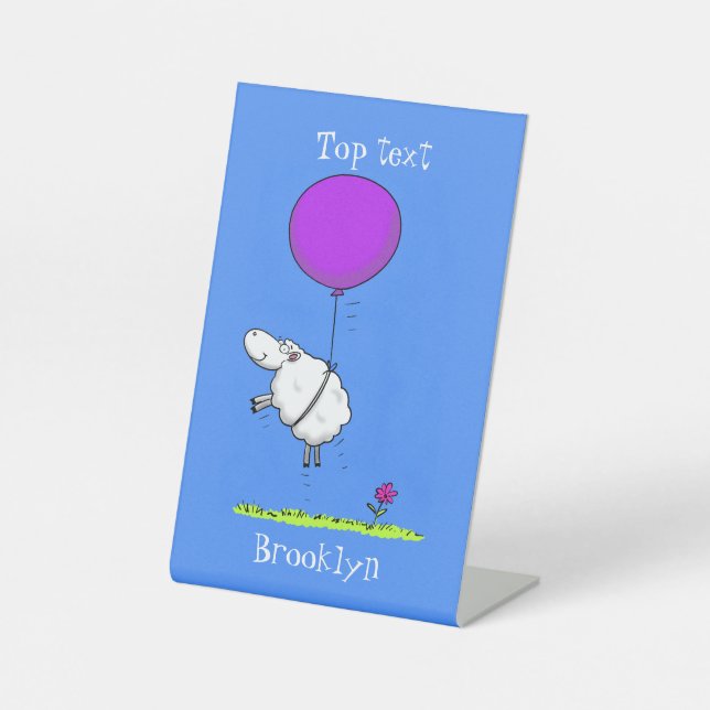 Cute sheep balloon cartoon humor illustration pedestal sign (Front)