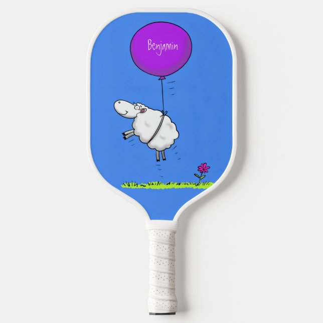 Cute sheep balloon cartoon humor illustration  pickleball paddle (Front)