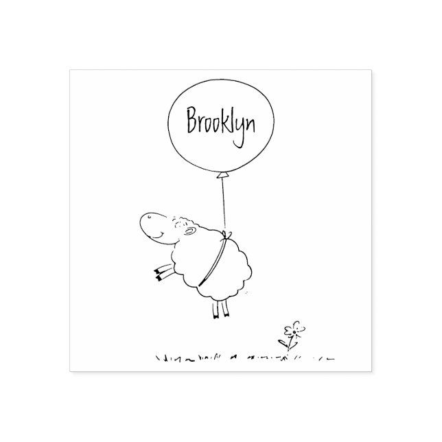Cute sheep balloon cartoon humor illustration  rubber stamp (Imprint)