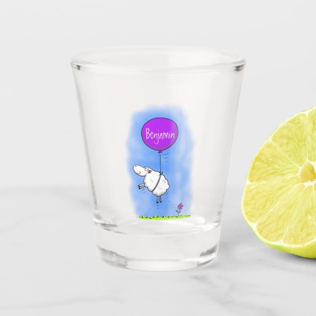 Cute sheep balloon cartoon humor illustration  shot glass (Front)