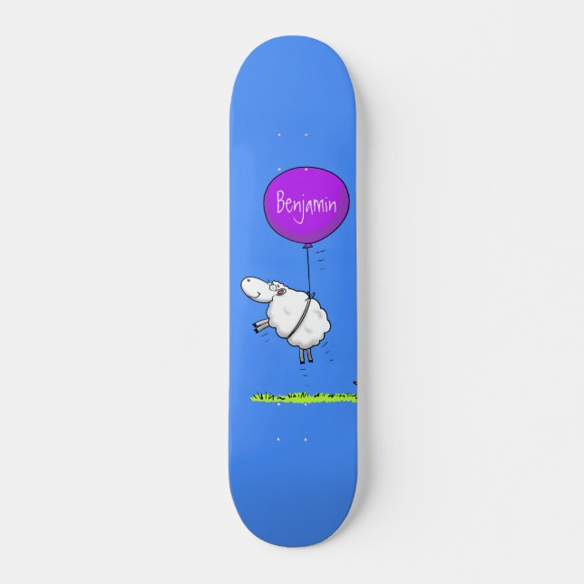 Cute sheep balloon cartoon humor illustration skateboard (Front)
