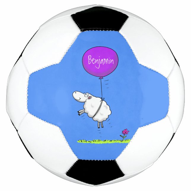 Cute sheep balloon cartoon humor illustration soccer ball (Front)