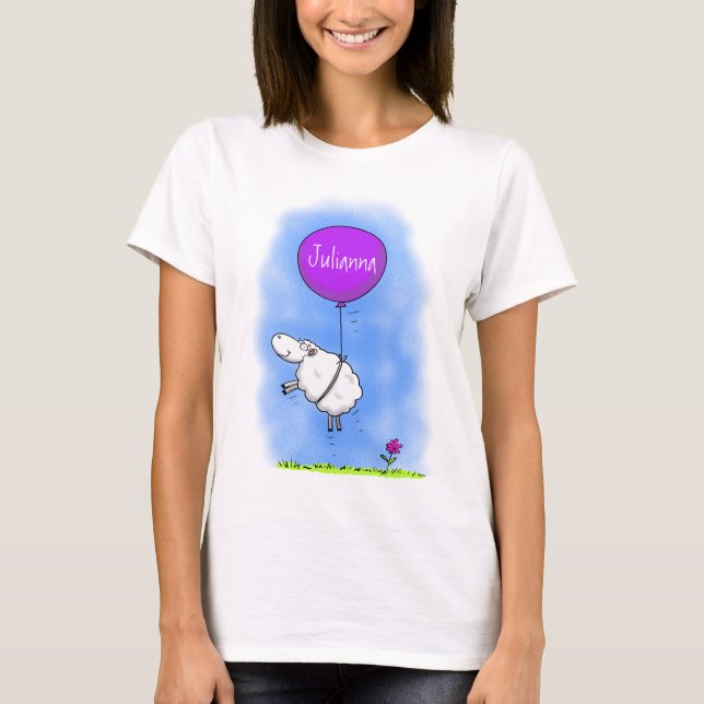Cute sheep balloon cartoon humor illustration T-Shirt (Front)