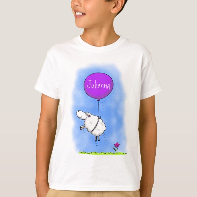 Cute sheep balloon cartoon humor illustration T-Shirt (Front)