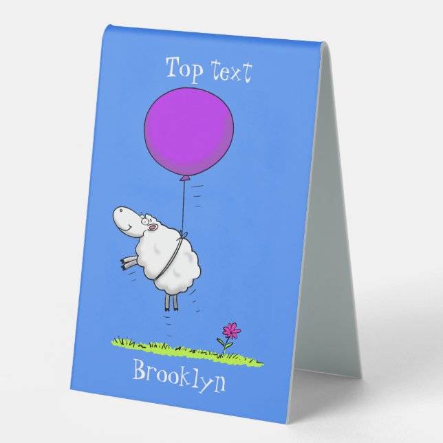 Cute sheep balloon cartoon humor illustration table tent (Front)
