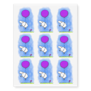 Cute sheep balloon cartoon humor illustration temporary tattoos