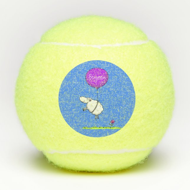 Cute sheep balloon cartoon humor illustration tennis balls (Front)