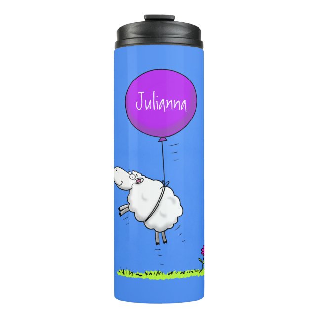 Cute sheep balloon cartoon humor illustration thermal tumbler (Front)