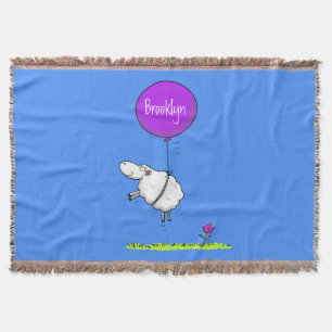Cute sheep balloon cartoon humor illustration throw blanket