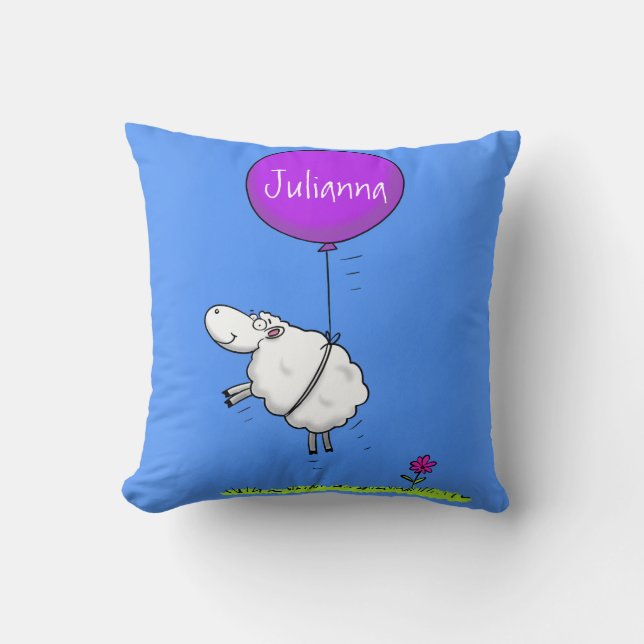 Cute sheep balloon cartoon humor illustration throw pillow (Front)