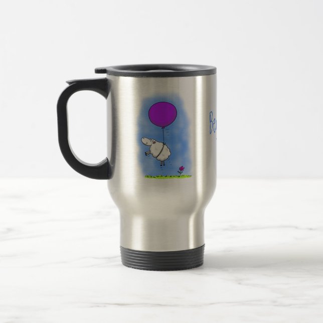 Cute sheep balloon cartoon humor illustration travel mug (Left)