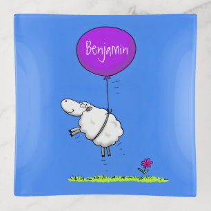 Cute sheep balloon cartoon humor illustration trinket tray