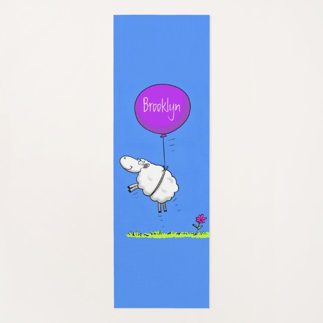 Cute sheep balloon cartoon humor illustration yoga mat (Front)