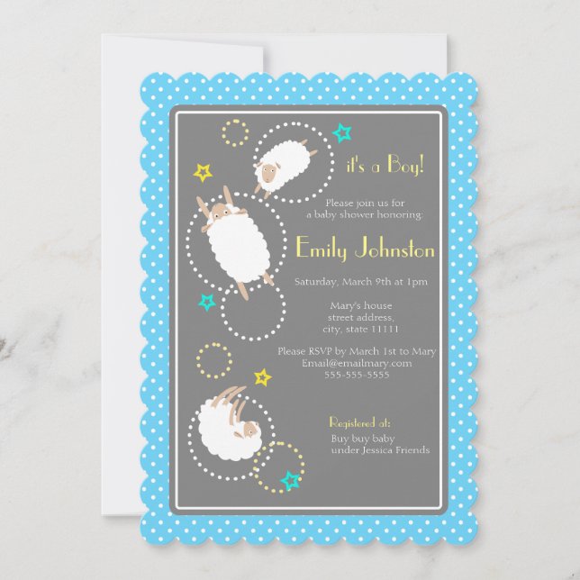 cute sheep boy baby shower invitation (Front)