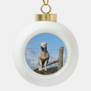 CUTE SHEEP CERAMIC BALL CHRISTMAS ORNAMENT