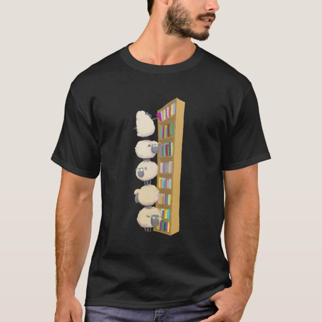 Cute Sheep Checking Out Book In Library T-Shirt (Front)