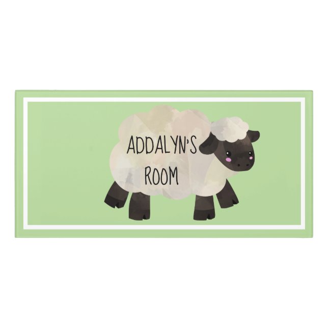 Cute Sheep Child's Bedroom Name Door Sign (Classic Front)
