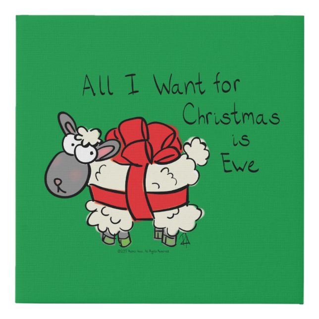 Cute Sheep Christmas Cartoon Faux Canvas Print (Front)