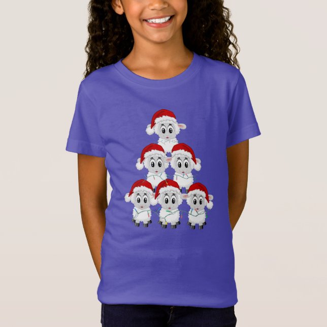 Cute Sheep Christmas Tree T-Shirt (Front)