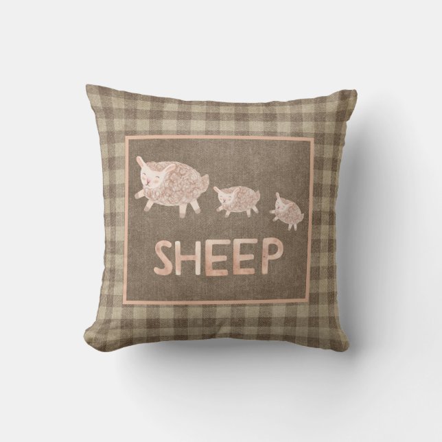 Cute Sheep Country Farmhouse Throw Pillow (Front)