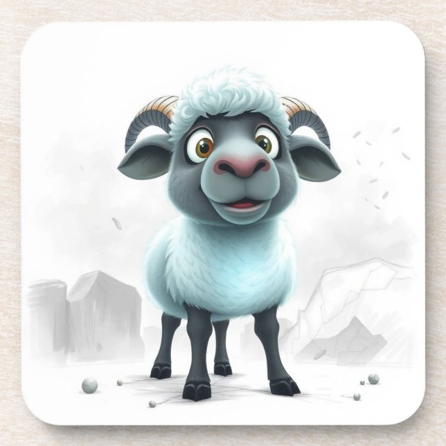 Cute Sheep Cozy Design Beverage Coaster (Front)
