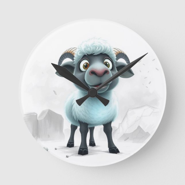 Cute Sheep Cozy Design Round Clock (Front)