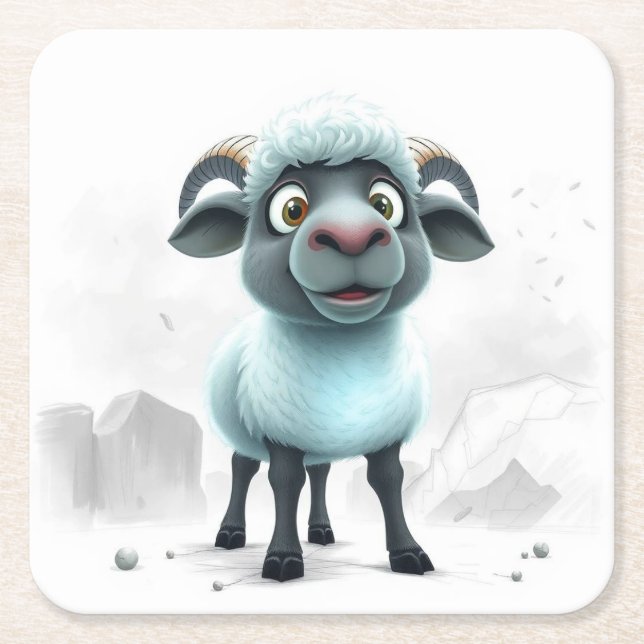Cute Sheep Cozy Design Square Paper Coaster (Front)