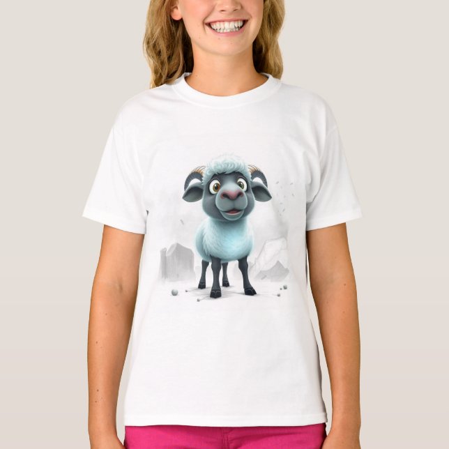 Cute Sheep Cozy Design T-Shirt (Front)
