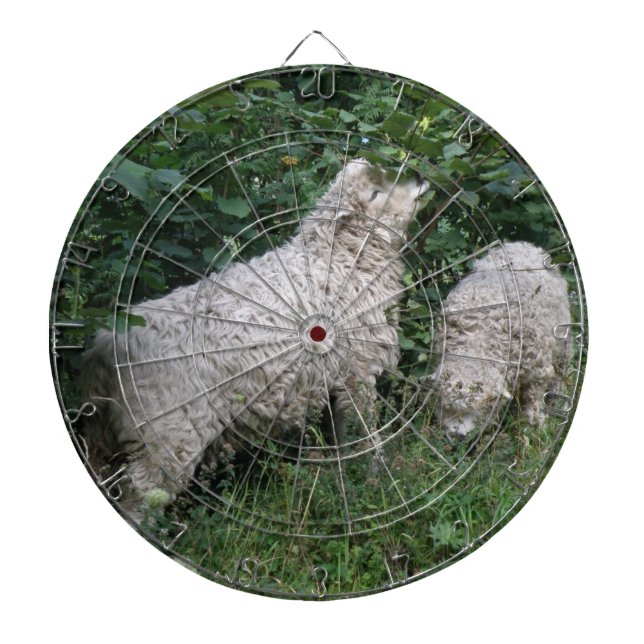 Cute Sheep Eating Leaves Dartboard With Darts (Front)