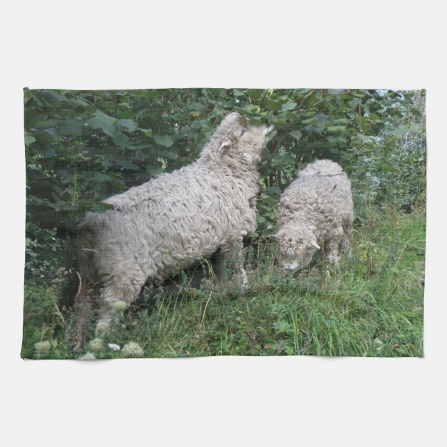 Cute Sheep Eating Leaves Kitchen Towels (Horizontal)