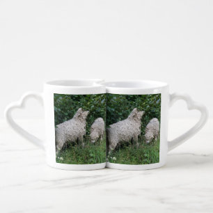 Cute Sheep Eating Leaves Lovers Mugs
