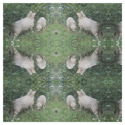 Cute Sheep Eating Leaves Patterned Animal Fabric