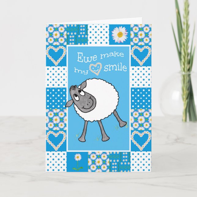 Cute Sheep, Ewe Make My Heart Smile Greeting Card (Front)