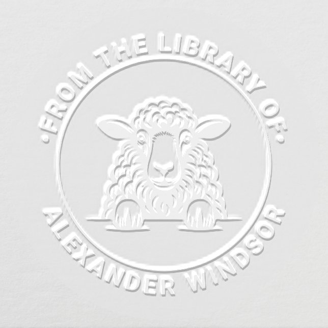 Cute Sheep Ewe Peeking Round Library Book Name Embosser (Design)