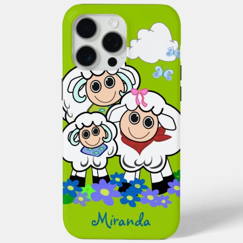 Cute Sheep family  Custom Name iPhone 15 Pro Max Case