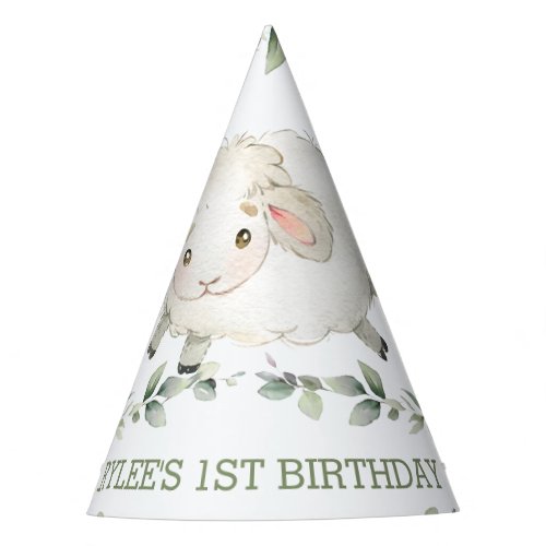 Cute Sheep Farm Greenery 1st Birthday Boy Girl   Party Hat